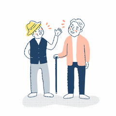 楽しそうに立ち話をしているシニア男性2人