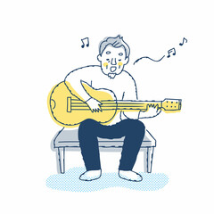 ギターを弾きながら歌っているシニア男性