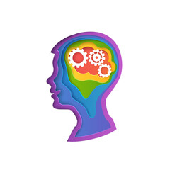 Smart child. Boy head with gears. Conceptual vector illustration in layered paper style.