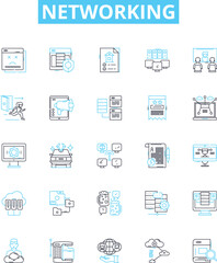 Networking vector line icons set. Networking, LAN, WAN, WiFi, Routers, Hubs, Ethernet illustration outline concept symbols and signs