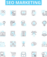 Seo marketing vector line icons set. SEO, marketing, optimization, online, web, website, traffic illustration outline concept symbols and signs
