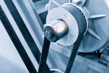 Belt transmission close up, industrial technology concept background