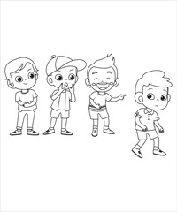 funny boys emotion coloring page for kids