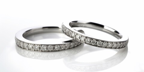 A pair of diamond platinum rings isolated on white background