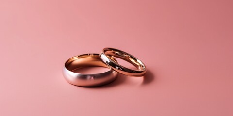 A pair of wedding rings isolated on pink background