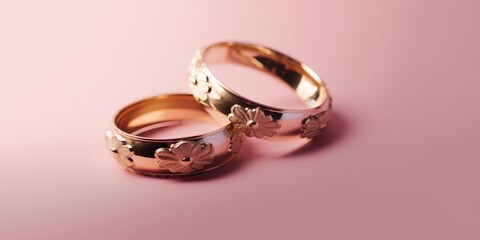 A pair of wedding rings isolated on pink background
