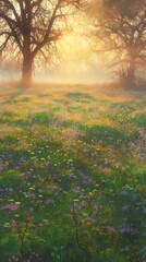 Meadow illustration background, vertical