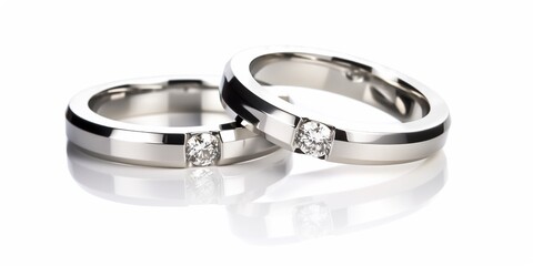 A pair of diamond platinum rings isolated on white background