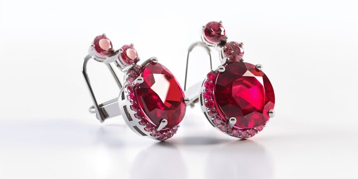 Luxury ruby earrings jewelry isolated on white