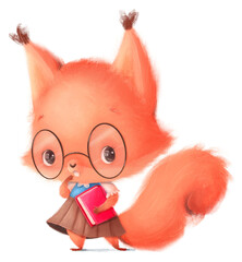Cute cartoon squirrel. Back to school animals. Cute animals. Transparent background, png