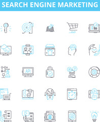 Search engine marketing vector line icons set. SEM, SEO, Advertising, PPC, Content, Analytics, Rankings illustration outline concept symbols and signs