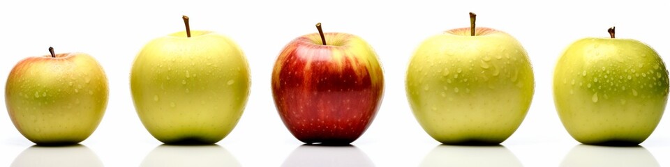 Arrayed apples isolated on white background banner