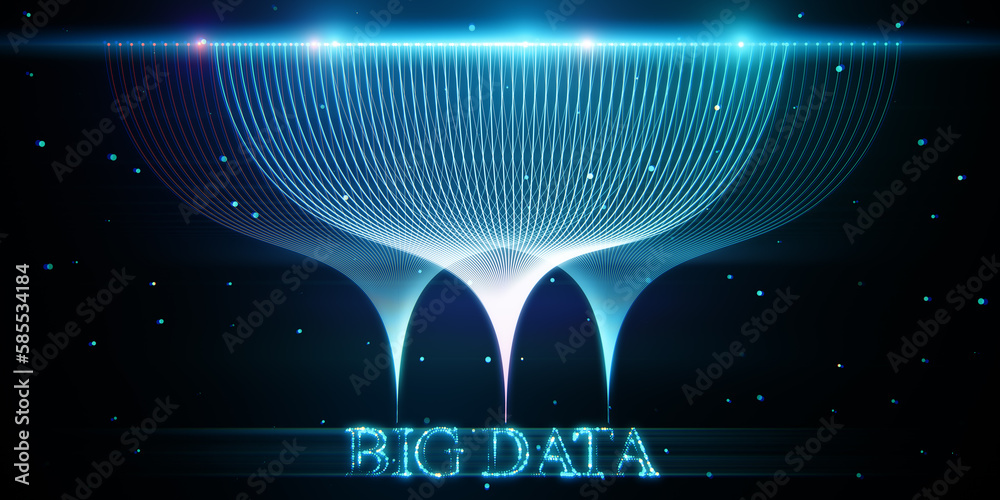 Poster creative tech big data hologram on dark background. technology, future, ai, information and innovati