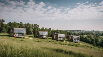 Eco friendly cabins array on hill