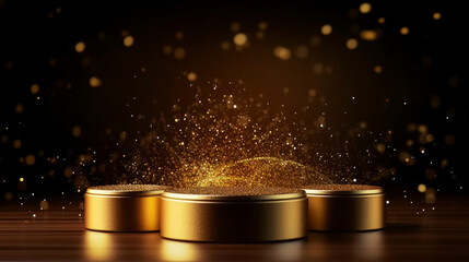 Gold glittering product podium. Shine Bright Like Gold with Our Dazzling Collection. A Perfect Display of Luxury and Glamour. Generative AI