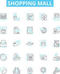 Shopping mall vector line icons set. Shopping, Mall, Store, Outlet, Bazaar, Plaza, Retail illustration outline concept symbols and signs