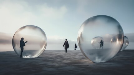 people in the clear bubble glass, generative AI