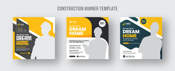 Construction renovation and home repair flyer, social media post, and web banner