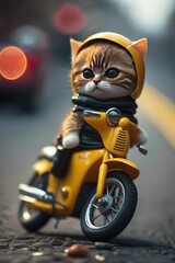 cute and funny cat riding a motorcycle, generative AI