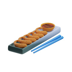 Asian Food Deep Fried Prawns 3D Illustration