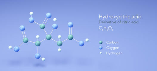 hydroxycitric acid molecule, molecular structures, Derivative citric acid, 3d model, Structural Chemical Formula and Atoms with Color Coding