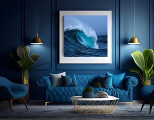 Deep Blue Colors and Minimalist Design: Home Furnishings with Canvas Mockup
