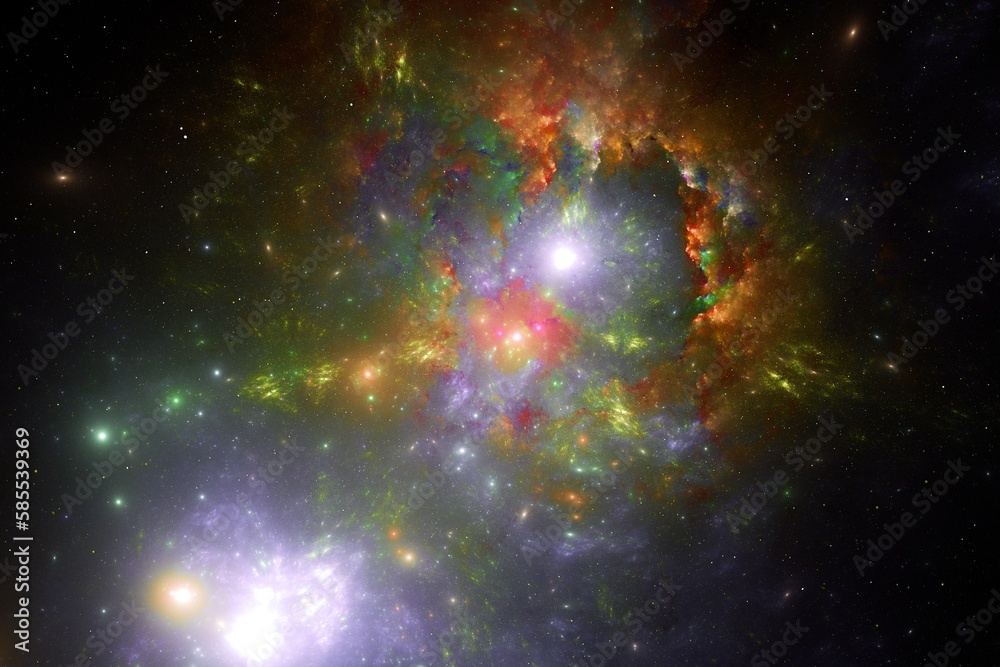Wall mural multicolored clouds of stardust in black space. abstract fractal 3d rendering