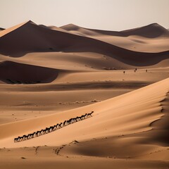 sand dunes and a caravan of camels