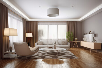 Interior of living room with sofa, Generative AI