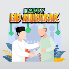 Eid al-Fitr Halal Bihalal cartoon banner illustration