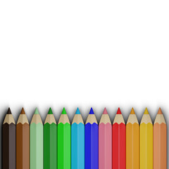 3D illustration twelve colored pencils standing parallel