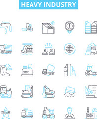 Heavy industry vector line icons set. manufacturing, smelting, mining, power, construction, engineering, steel illustration outline concept symbols and signs