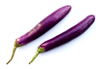 Fresh eggplant on white background. copy space