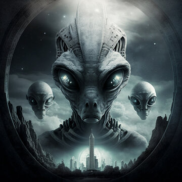 Portrait of an alien visit of the greys conspiracy of par.Generative AI.