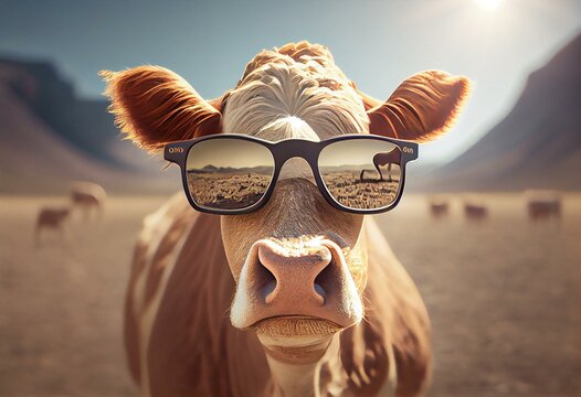 Kuh mit Sonnenbrille, ki generated. Generative AI