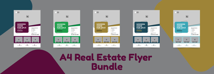 Real Estate Flyer Bundle. A4 Size with Bleed. Fully Editable. CMYK Color. Print Ready File. Advertisement. Agency. Mortgage.
