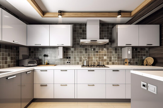 Modern kitchen interior, Generative AI