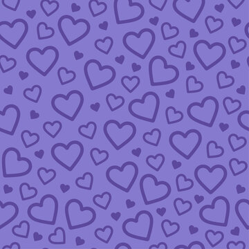 Abstract seamless pattern with purple hearts on purple background. Monochromatic purple pattern. Hearts pattern.