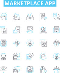 Marketplace app vector line icons set. Marketplace, App, Shopping, Online, Store, Buy, Sell illustration outline concept symbols and signs