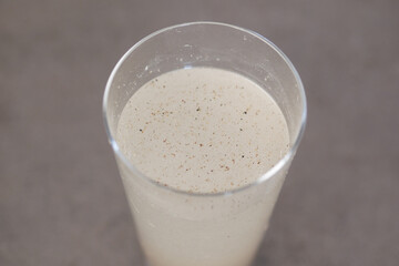 dirty glass of water on table 