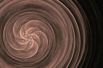 Dark orange swirling pattern of crooked waves on a black background. Abstract fractal 3D rendering