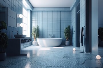 Naklejka na ściany i meble Contemporary bathroom with copyspace, Generative AI
