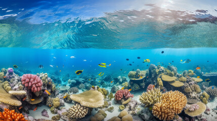 Naklejka na ściany i meble Coral reef background. Illustration AI Generative.