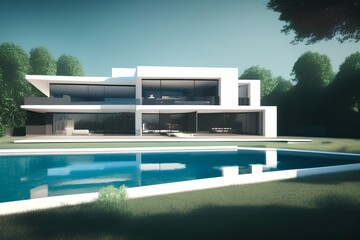 luxury modern house with pool - generative ai

