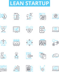 Lean startup vector line icons set. Lean, Startup, Iterate, MVP, Agile, KPI, Prototype illustration outline concept symbols and signs