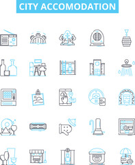 City accomodation vector line icons set. Urban, lodging, housing, habitation, flat, abode, suite illustration outline concept symbols and signs