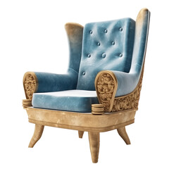 Blue and gold color armchair isolated on a transparent. Generative AI
