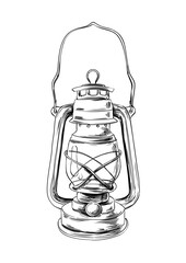 Vintage antique oil lamp vector illustration