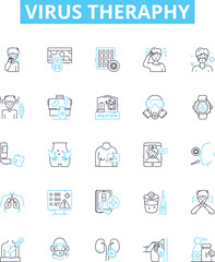 Fototapeta na wymiar Virus theraphy vector line icons set. Antiviral, Viruscide, Remedial, Vaccine, Bioinhibitor, Prophylactic, Syntropic illustration outline concept symbols and signs