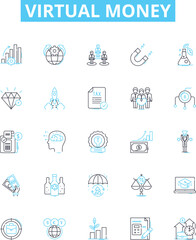 Virtual money vector line icons set. Cryptocurrency, E-money, Token, Crypto, Fiatcoin, Digitalcash, Paycoin illustration outline concept symbols and signs